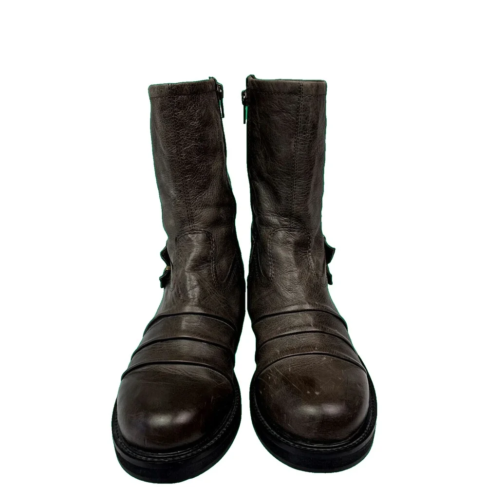 otBT Boots Womens Size 7.5 M Brown Appleton Leather Zip Double Buckle Moto